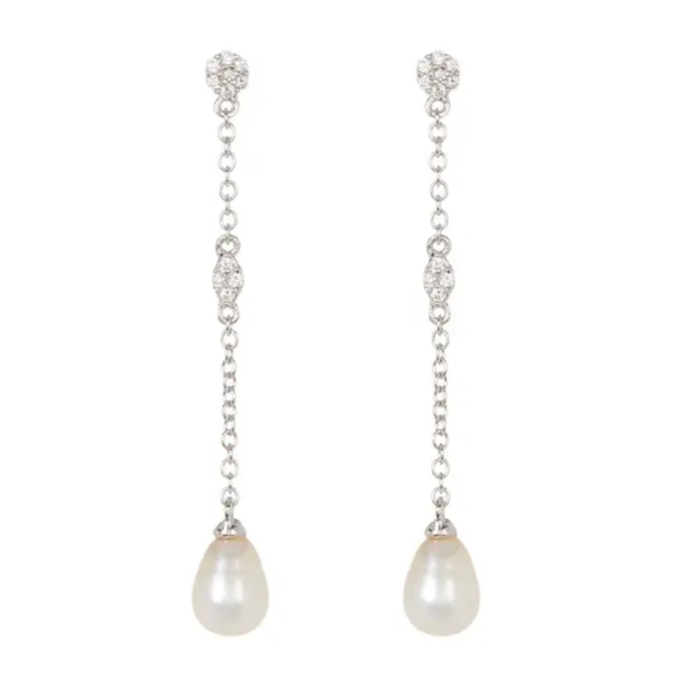 Adornia white rhodium plated Swarovski crystal accented Pearl Chain Earrings